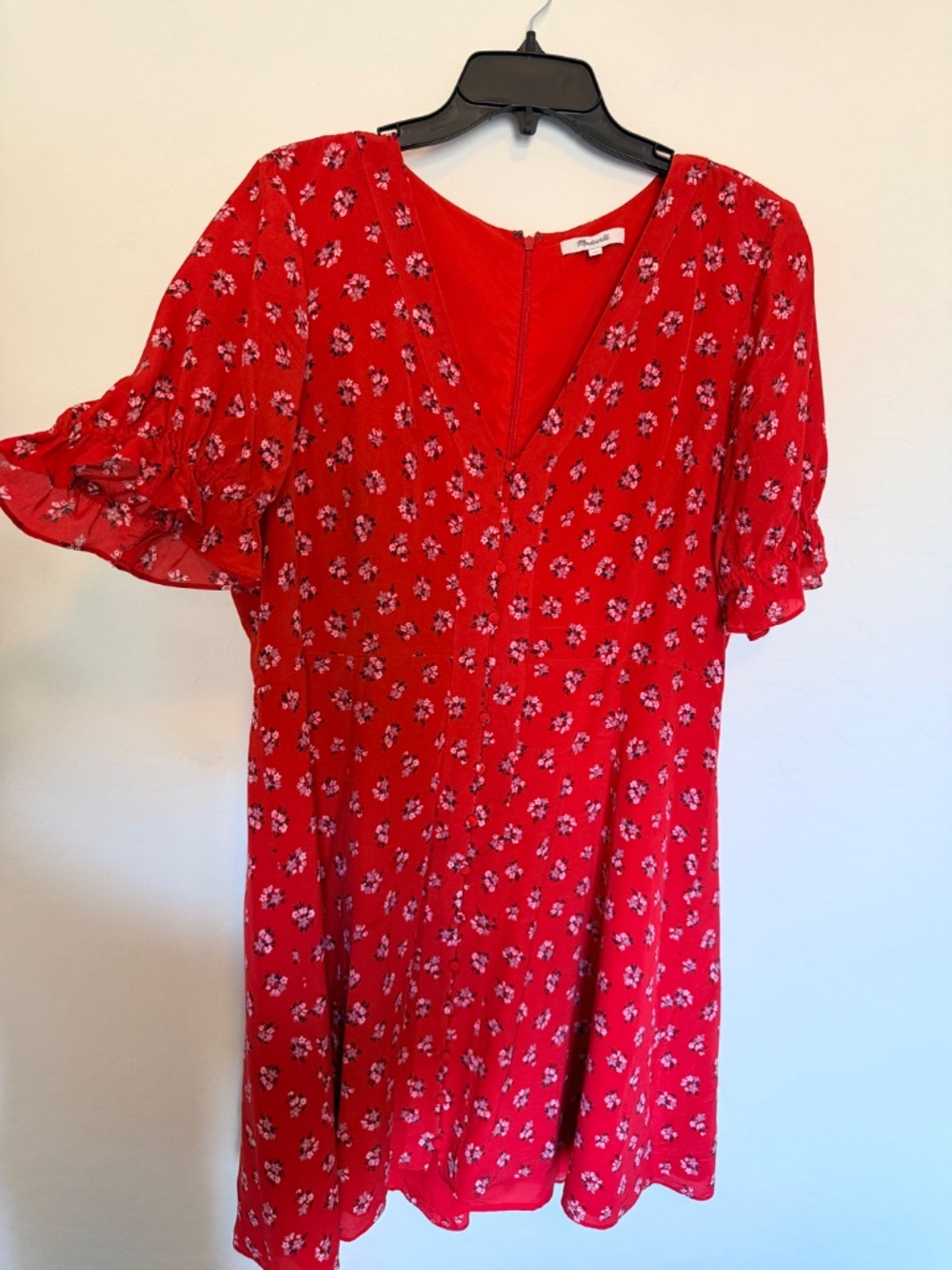 Madewell Red Silk Floral V-neck Mini Dress Size 12